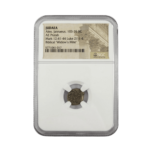 Original coin photograph: Alexander Jannaeus Ancient Judaean Bronze Coin β Widowβs Mite (103β76 BC) β NGC Certified
