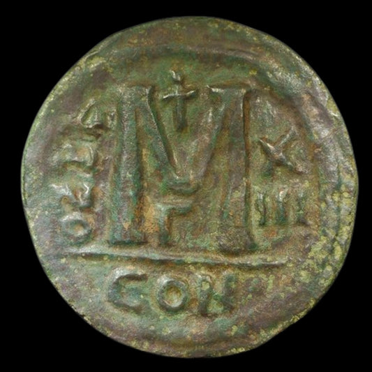 Ancient Byzantine Bronze Coin of Emperor Justinian I (Builder of Hagia Sophia) - Kinzer Coins