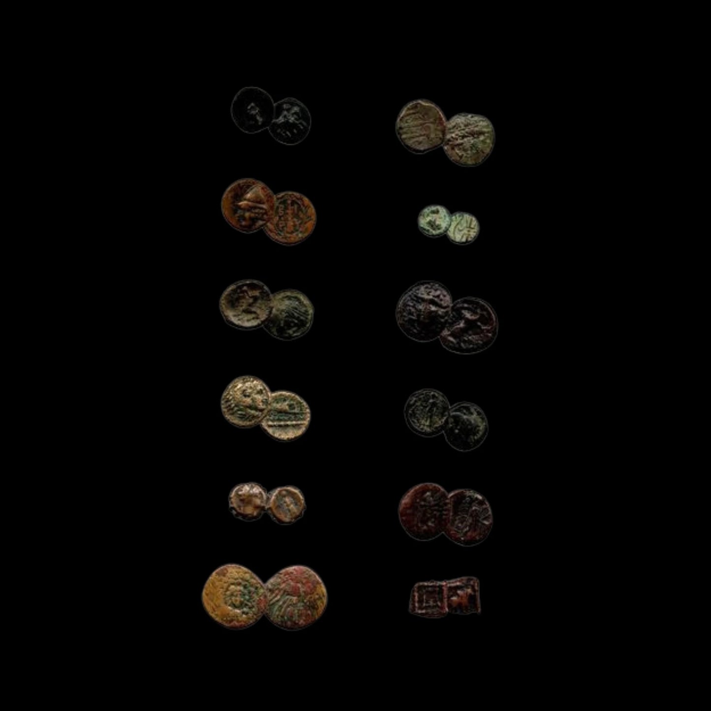 Ancient Greek Legacy: Collection of 12 Authentic Bronze Coins (5th–1st Century BC) in Wooden Display Box - Kinzer Coins