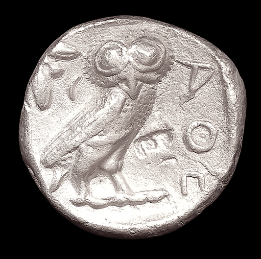 Ancient Greek Silver Tetradrachm of Athens (350–294 BC, Owl Type with Ancient Countermarks), Authenticated Ancient Coin - Kinzer Coins