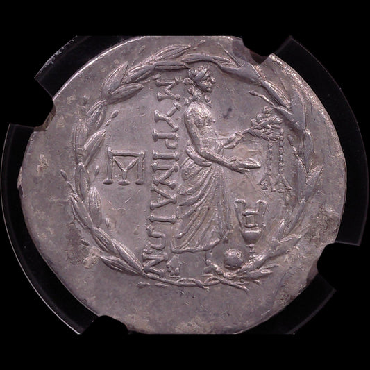 Ancient Greek Silver Tetradrachm of Myrina (c. 2nd Century BC, Apollo & Wreath Type), Authenticated Ancient Coin - Kinzer Coins