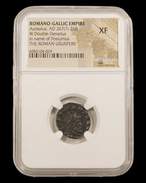 Ancient Roman Bronze Coin Issued by Aureolus in the Name of Emperor Postumus (Crisis of the Third Century) - Kinzer Coins