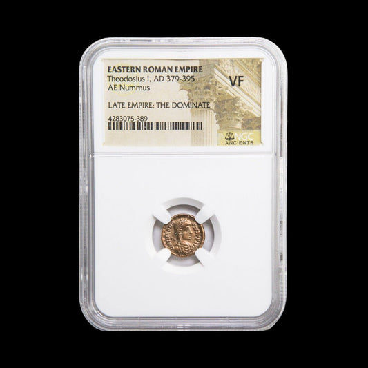 Ancient Roman Bronze Coin of Emperor Theodosius I (Last Emperor of a United Roman Empire) - Kinzer Coins