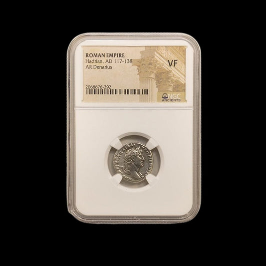 Ancient Roman Silver Coin of Emperor Hadrian (Builder of Hadrian’s Wall) - Kinzer Coins