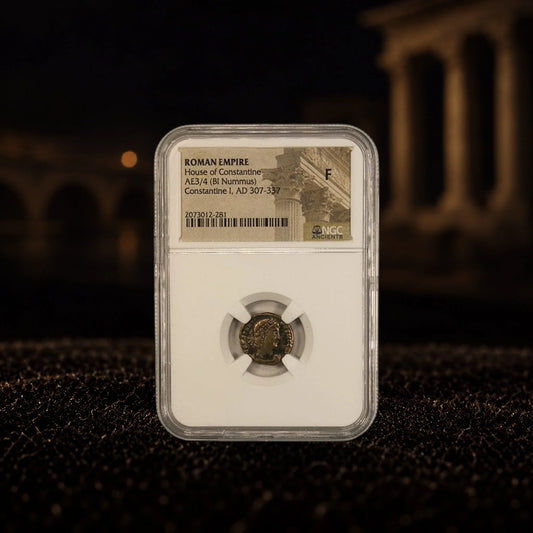 Constantine the Great Roman bronze coin (AD 306β337), NGC F grade variant β representative product photograph, Kinzer Coins