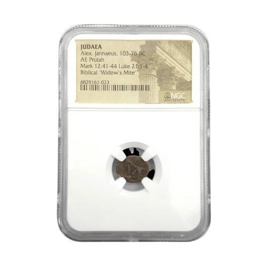 Judaea, Alexander Jannaeus Bronze Prutah — “Widow’s Mite” Biblical Type, NGC - Certified - Kinzer Coins