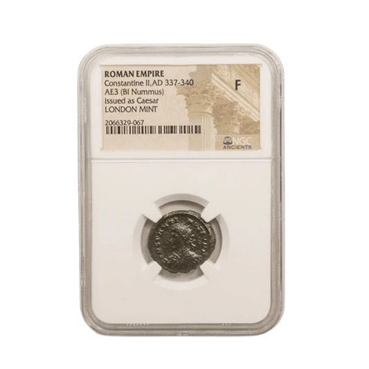 Roman Bronze AE: Constantine II, Son of Constantine the Great, London Mint (NGC F) - Kinzer Coins