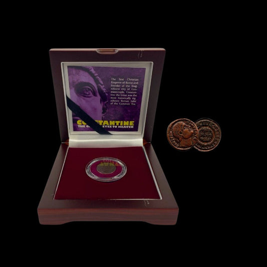 The First Christian Emperor β Constantineβs βEyes to Heavenβ Bronze Coin (4th Century AD) - Kinzer Coins