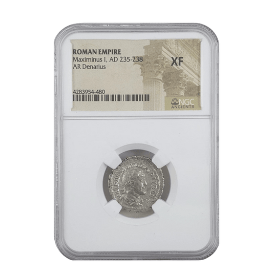 NGC certified Maximinus Thrax denarius reverse side legend