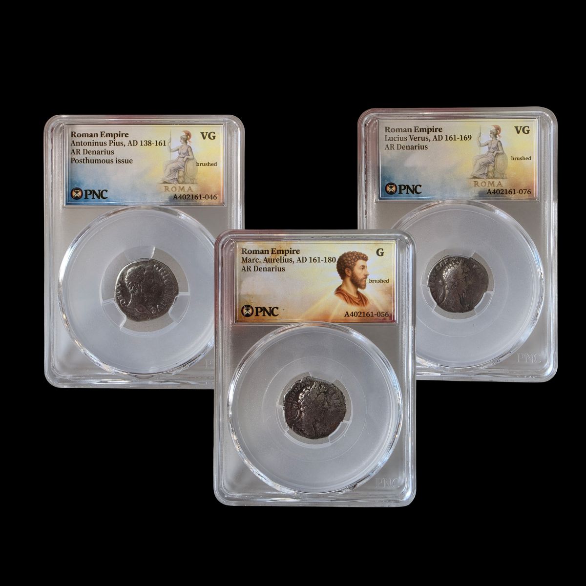 The Philosopher’s Starter Pack - 3 Certified Roman Silver Denarii from the Age of Marcus Aurelius - Kinzer Coins