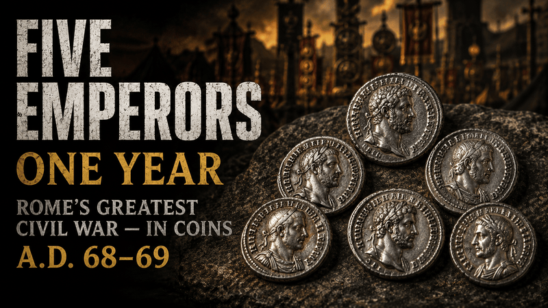 The Year of the Five Emperors: Rome's Civil War in Coinage  AD 68–69 · Nero to Vespasian · The Classic Achievement Set of Roman Numismatics - Kinzer Coins