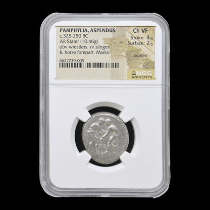 Ancient Greek Silver Stater of Aspendus (c. 325–250 BC, Famous Wrestlers & Slinger Type), Authenticated Ancient Coin