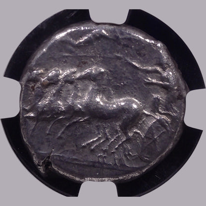 Ancient Greek Silver Tetradrachm of Panormus (c. 370–360 BC, Quadriga & Female Head Type), Authenticated Ancient Coin