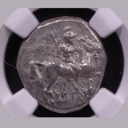 Ancient Greek Silver Didrachm of Taras (c. 280–240 BC, Horseman & Dolphin Rider Type), Authenticated Ancient Coin