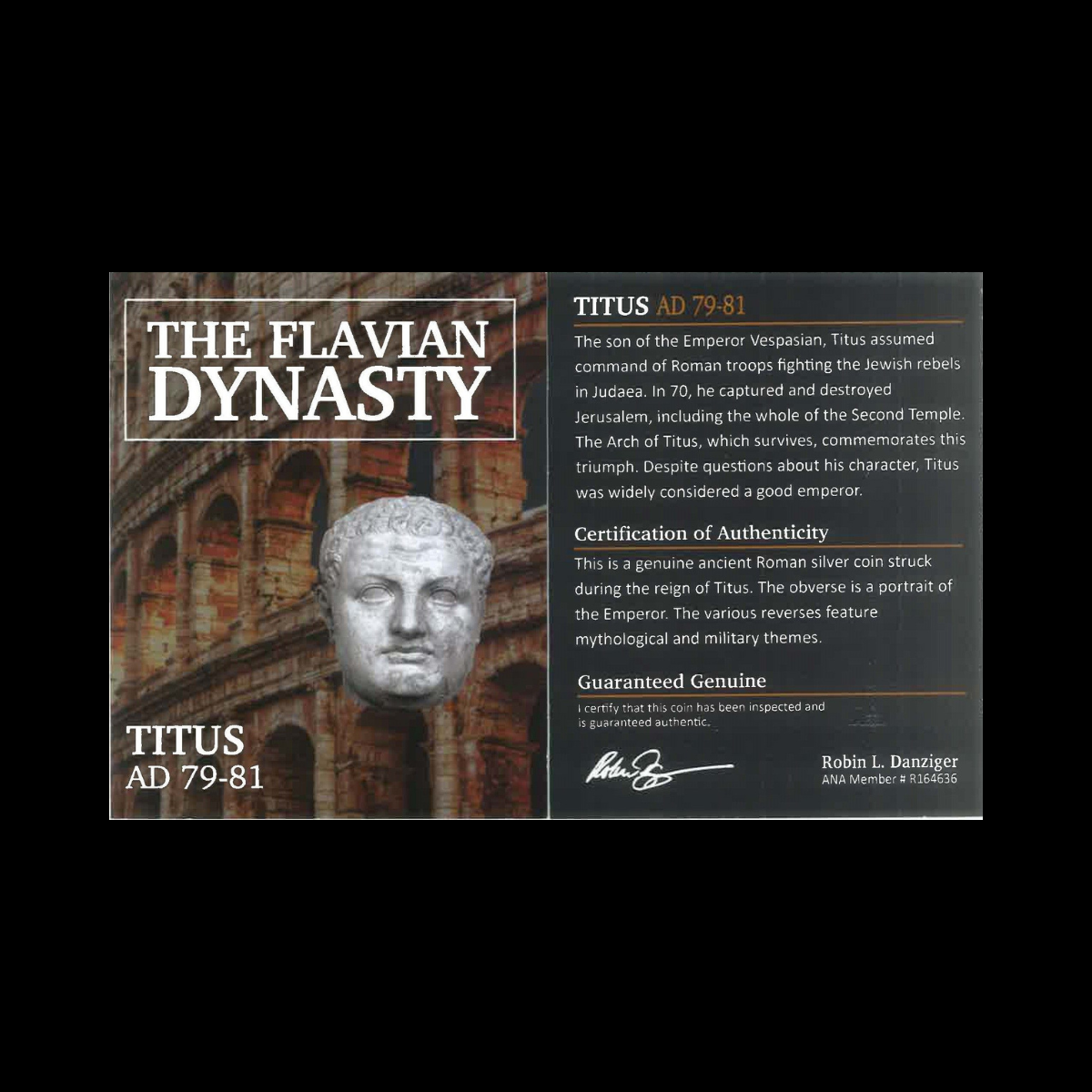 Roman Silver Denarius of Titus NGC (AD 79–81) — The Colosseum Emperor