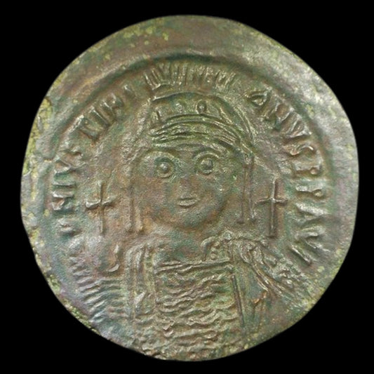 Ancient Byzantine Bronze Coin of Emperor Justinian I (Builder of Hagia Sophia) - Kinzer Coins