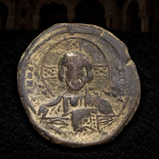 Ancient Byzantine Bronze Follis — Jesus Christ 'King of Kings,' Constantinople (11th Century AD) - Kinzer Coins