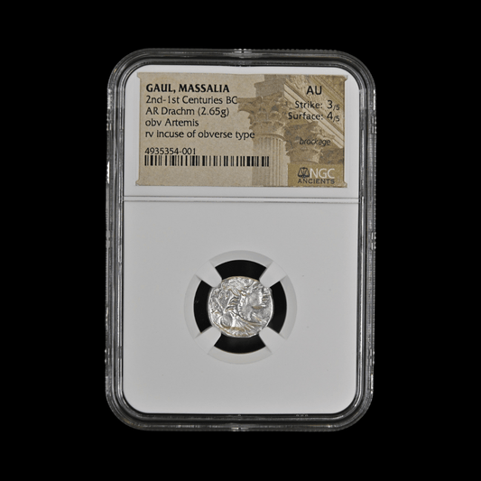 Ancient Celtic Silver Drachm of Massalia (2nd–1st Century BC, Artemis Brockage Error), Authenticated Ancient Coin - Kinzer Coins