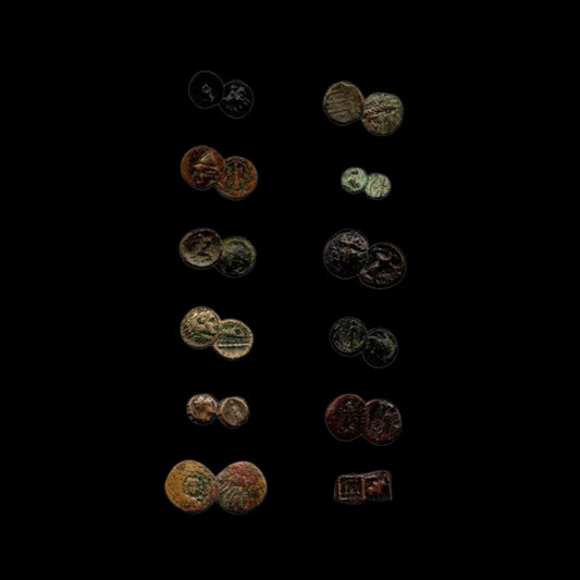 Ancient Greek Legacy: Collection of 12 Authentic Bronze Coins (5th–1st Century BC) in Wooden Display Box - Kinzer Coins