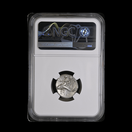 Ancient Greek Silver Didrachm of Taras (c. 280–240 BC, Horseman & Dolphin Rider Type), Authenticated Ancient Coin - Kinzer Coins