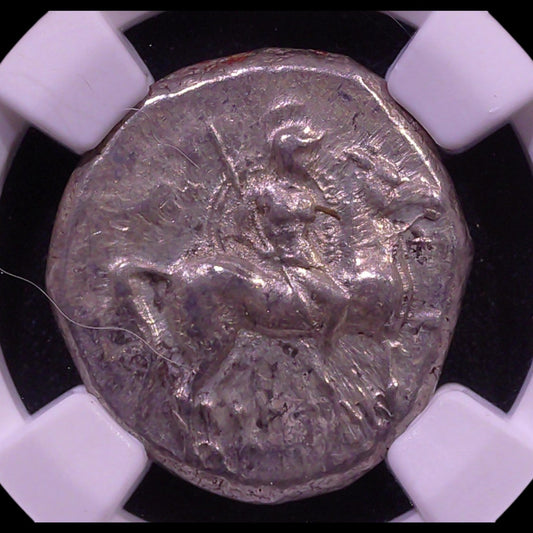 Ancient Greek Silver Didrachm of Taras (c. 280–240 BC, Horseman & Dolphin Rider Type), Authenticated Ancient Coin - Kinzer Coins