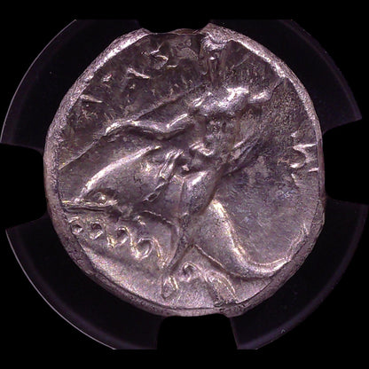 Ancient Greek Silver Didrachm of Taras (c. 280–240 BC, Horseman & Dolphin Rider Type), Authenticated Ancient Coin - Kinzer Coins