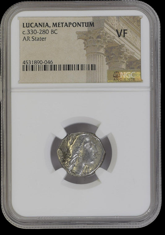 Ancient Greek Silver Stater of Metapontum (c. 330–280 BC, Barley Ear Type), Authenticated Ancient Coin - Kinzer Coins