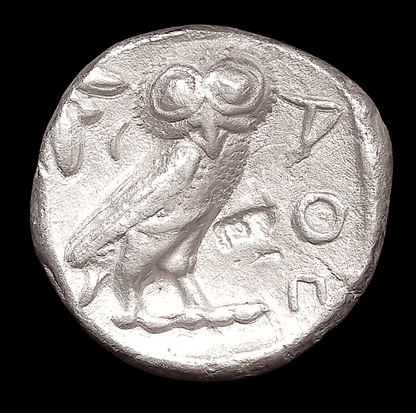 Ancient Greek Silver Tetradrachm of Athens (350–294 BC, Owl Type with Ancient Countermarks), Authenticated Ancient Coin - Kinzer Coins