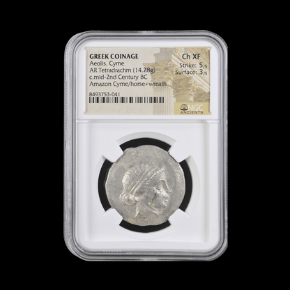 Ancient Greek Silver Tetradrachm of Cyme (c. Mid-2nd Century BC, Amazon Cyme & Horse Type), Authenticated Ancient Coin - Kinzer Coins