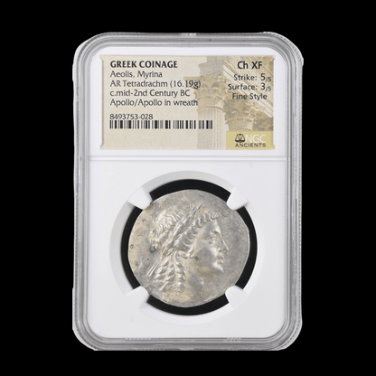 Ancient Greek Silver Tetradrachm of Myrina (c. 2nd Century BC, Apollo & Wreath Type), Authenticated Ancient Coin - Kinzer Coins