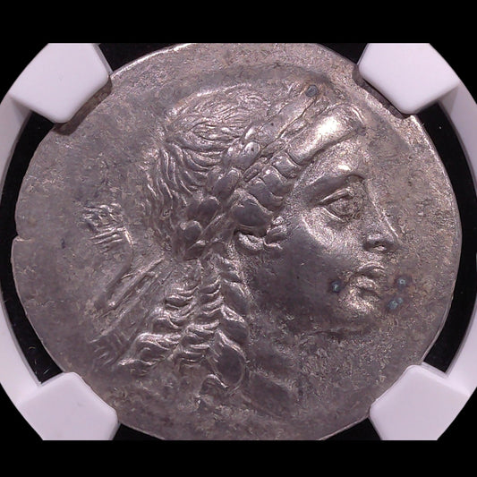 Ancient Greek Silver Tetradrachm of Myrina (c. Mid-2nd Century BC, Apollo in Wreath Type), Authenticated Ancient Coin - Kinzer Coins