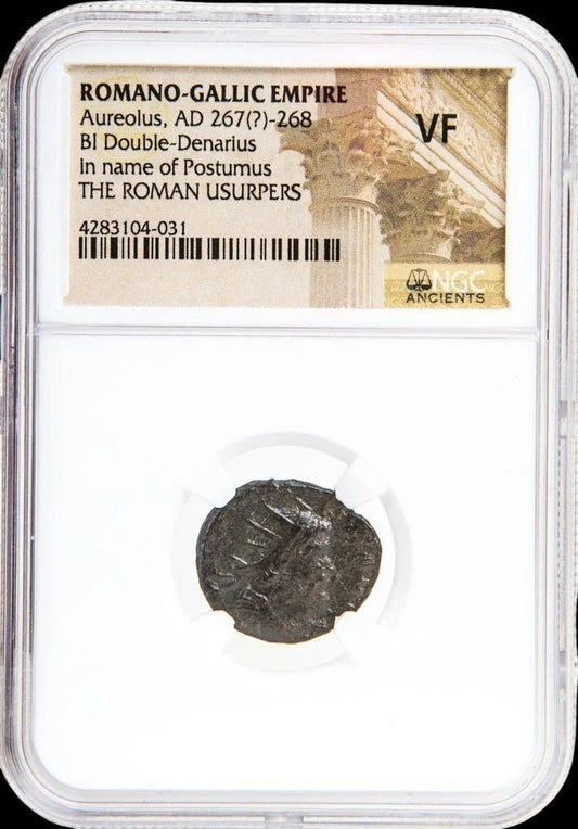 Ancient Roman Bronze Coin Issued by Aureolus in the Name of Emperor Postumus (Crisis of the Third Century) - Kinzer Coins