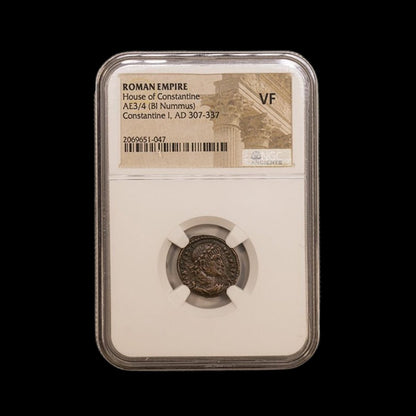 Ancient Roman Bronze Coin of Constantine the Great (c. AD 300, Rome’s First Christian Emperor), NGC Certified - Kinzer Coins