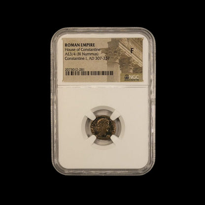 Ancient Roman Bronze Coin of Constantine the Great (c. AD 300, Rome’s First Christian Emperor), NGC Certified - Kinzer Coins