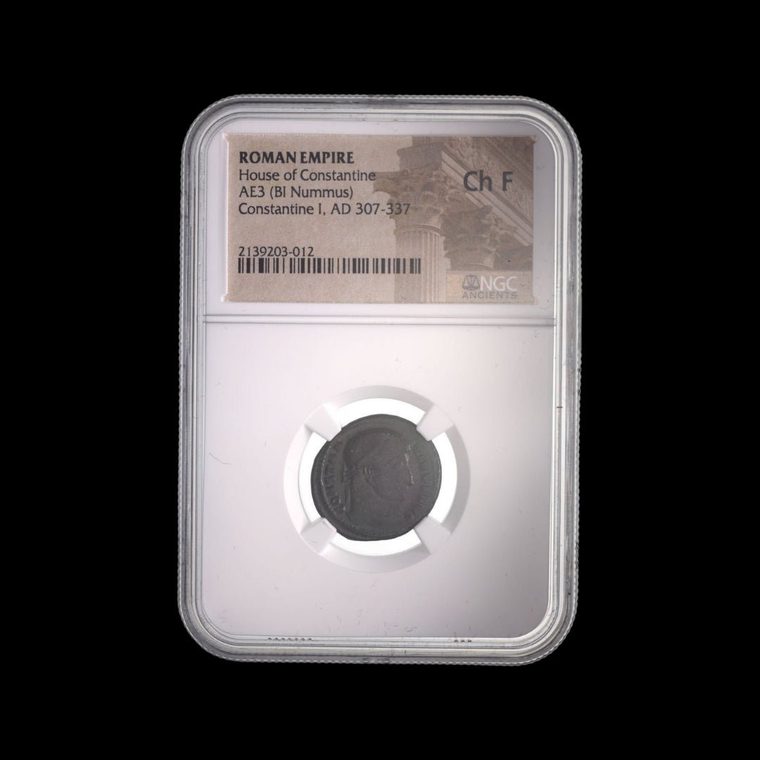 Ancient Roman Bronze Coin of Constantine the Great (c. AD 300, Rome’s First Christian Emperor), NGC Certified - Kinzer Coins