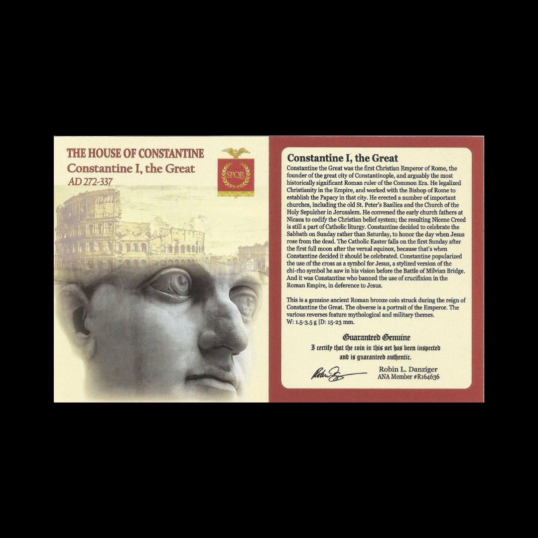 Ancient Roman Bronze Coin of Constantine the Great (c. AD 300, Rome’s First Christian Emperor), NGC Certified - Kinzer Coins