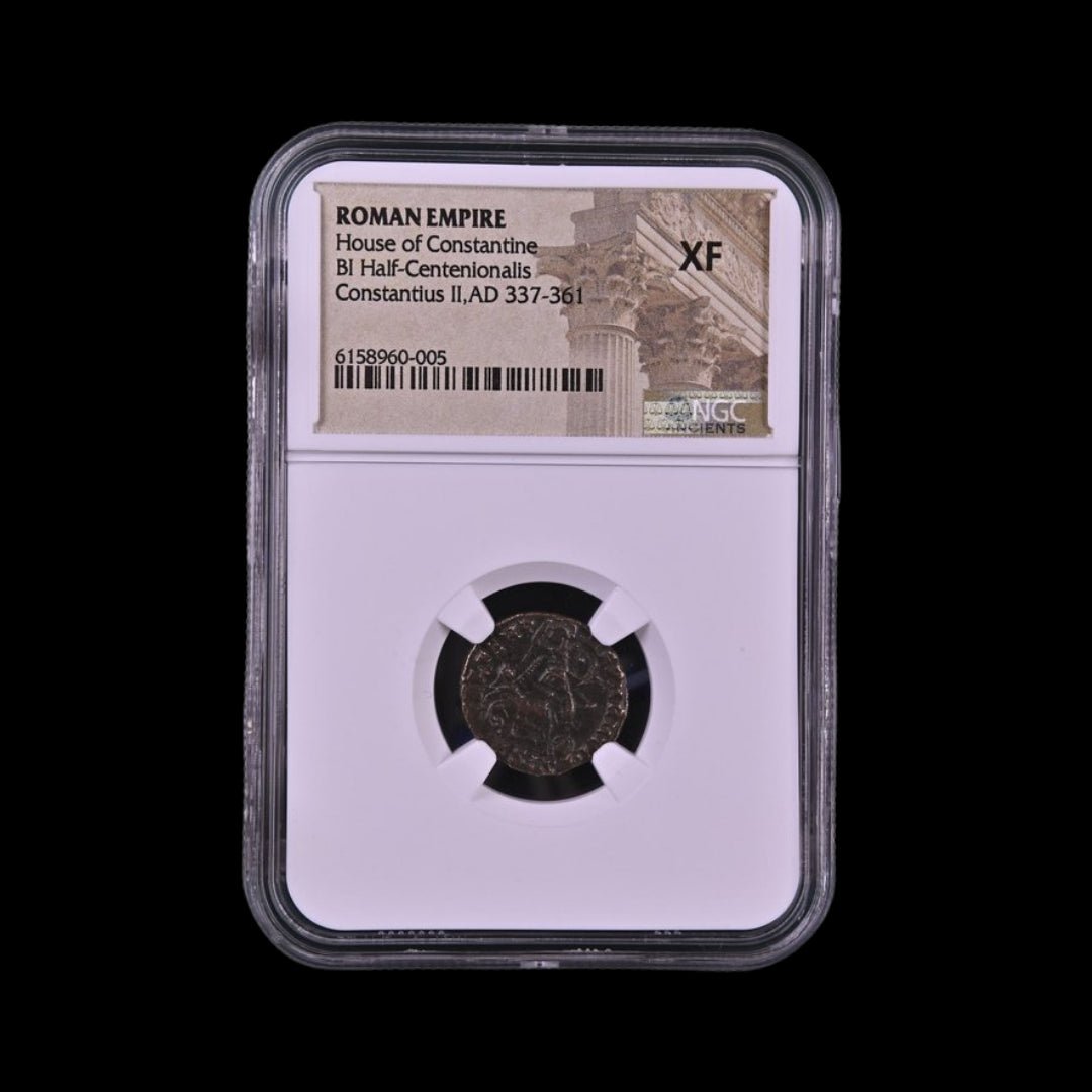 Ancient Roman Bronze Coin of Emperor Constantius II — Fallen Horseman Type (4th Century AD), NGC Certified - Kinzer Coins