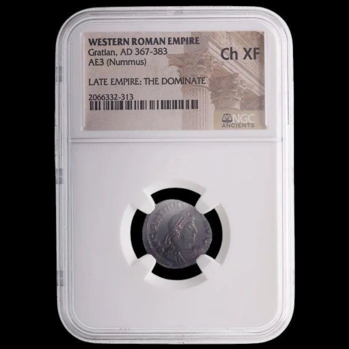 Ancient Roman Bronze Coin of Emperor Gratian (Ruler During Rome’s Christian Era) - Kinzer Coins