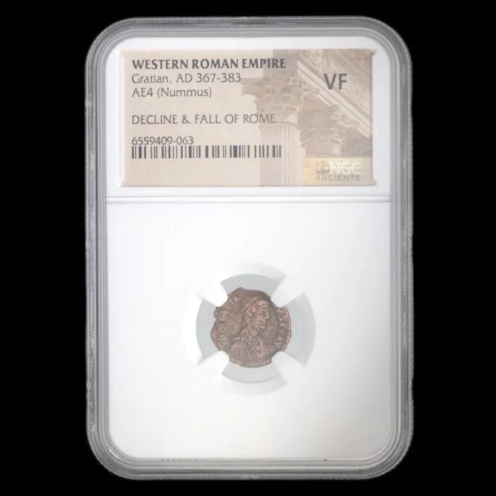Ancient Roman Bronze Coin of Emperor Gratian (Ruler During Rome’s Christian Era) - Kinzer Coins
