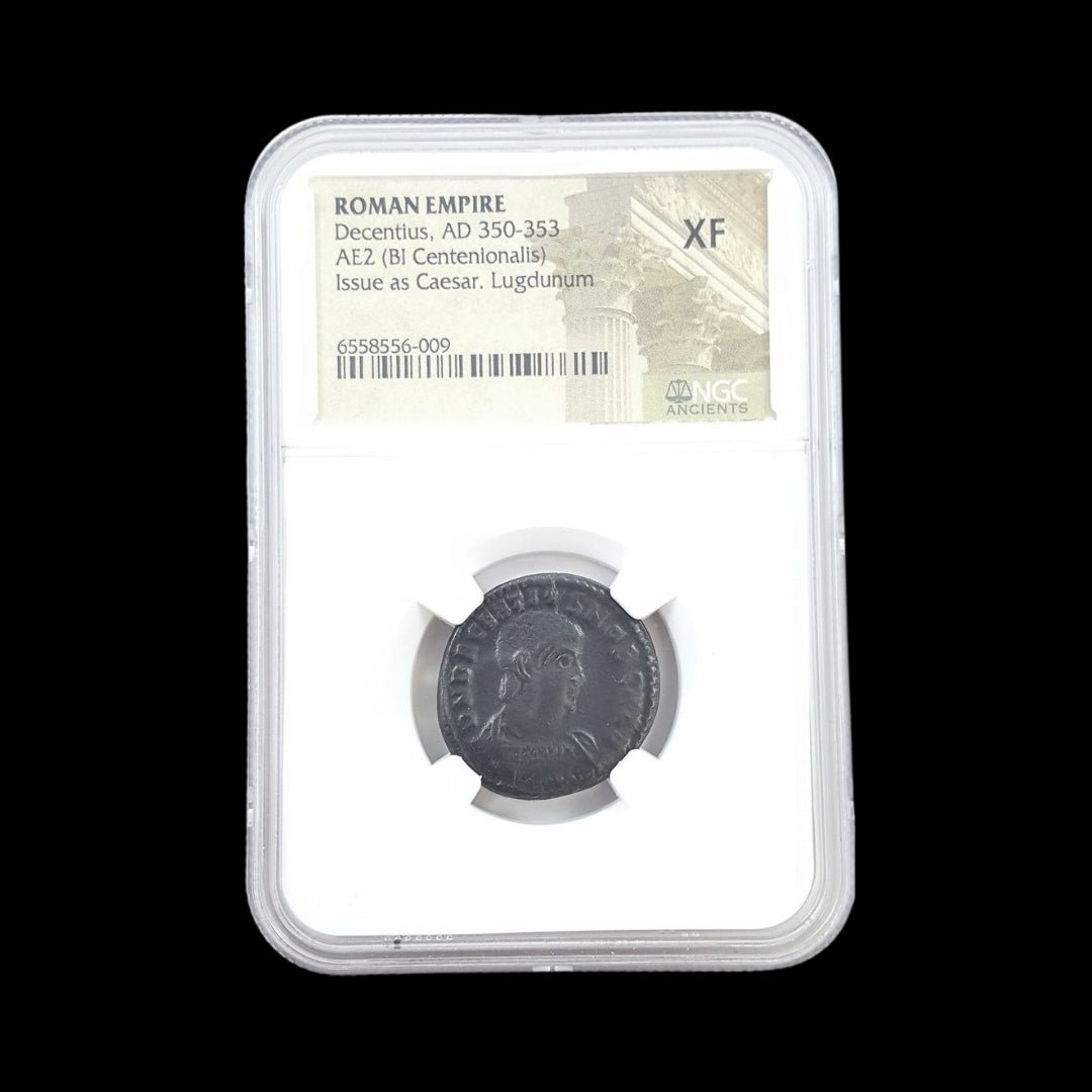 Ancient Roman Bronze Coin of Emperor Magnus Decentius (Brother of Emperor Magnentius) - Kinzer Coins