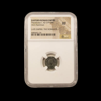 Ancient Roman Bronze Coin of Emperor Theodosius I (Last Emperor of a United Roman Empire) - Kinzer Coins