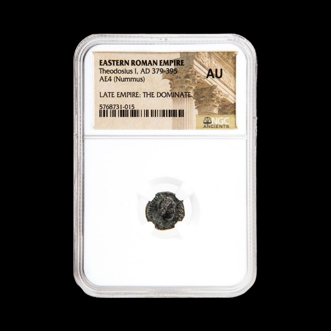 Ancient Roman Bronze Coin of Emperor Theodosius I (Last Emperor of a United Roman Empire) - Kinzer Coins