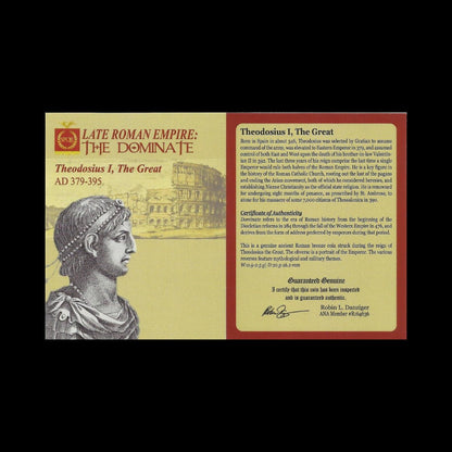 Ancient Roman Bronze Coin of Emperor Theodosius I (Last Emperor of a United Roman Empire) - Kinzer Coins
