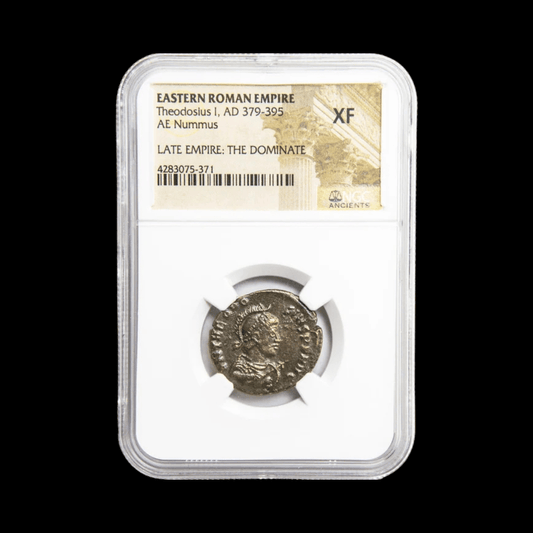Ancient Roman Bronze Coin of Emperor Theodosius I — Over 1,600 Years Old, NGC Certified | The Last Emperor to Rule Both Eastern and Western Rome - Kinzer Coins