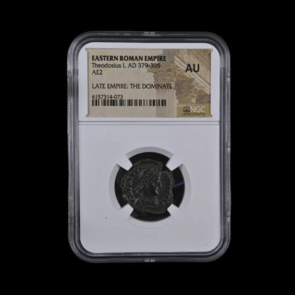 Ancient Roman Bronze Coin of Emperor Theodosius I — Over 1,600 Years Old, NGC Certified | The Last Emperor to Rule Both Eastern and Western Rome - Kinzer Coins