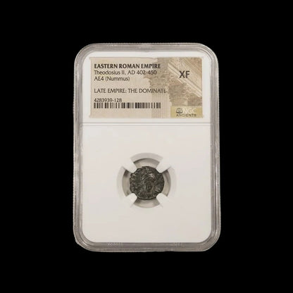 Ancient Roman Bronze Coin of Emperor Theodosius II (Builder of the Theodosian Walls), NGC Certified - Kinzer Coins