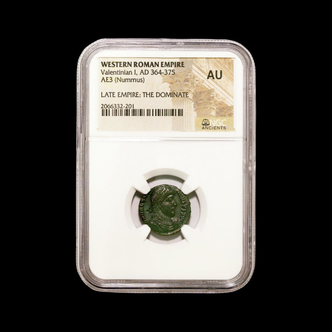 Ancient Roman Bronze Coin of Emperor Valentinian I (Defender of the Western Roman Empire) - Kinzer Coins
