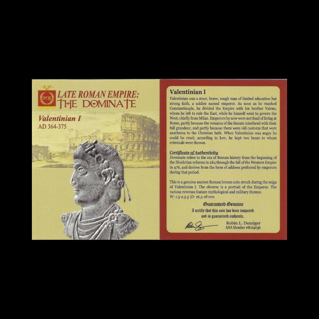 Ancient Roman Bronze Coin of Emperor Valentinian I (Defender of the Western Roman Empire) - Kinzer Coins