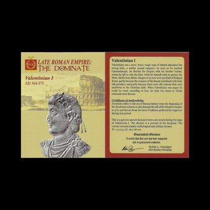 Ancient Roman Bronze Coin of Emperor Valentinian I (Defender of the Western Roman Empire) - Kinzer Coins