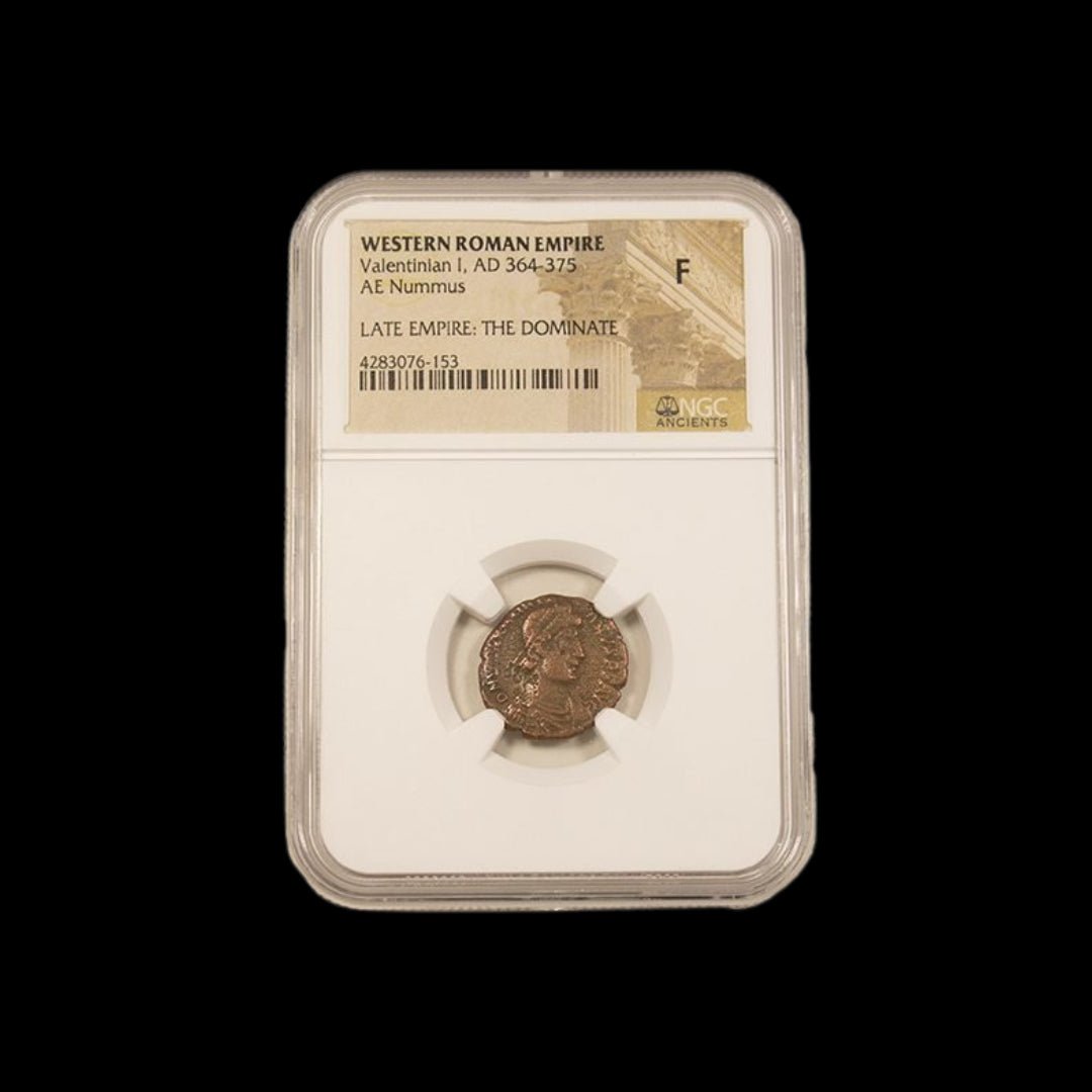 Ancient Roman Bronze Coin of Emperor Valentinian I (Defender of the Western Roman Empire) - Kinzer Coins